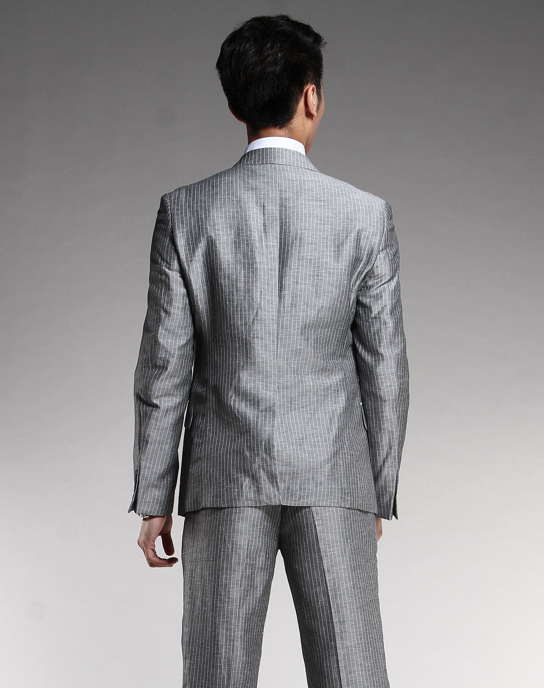 灰/白色时尚条纹长袖西装