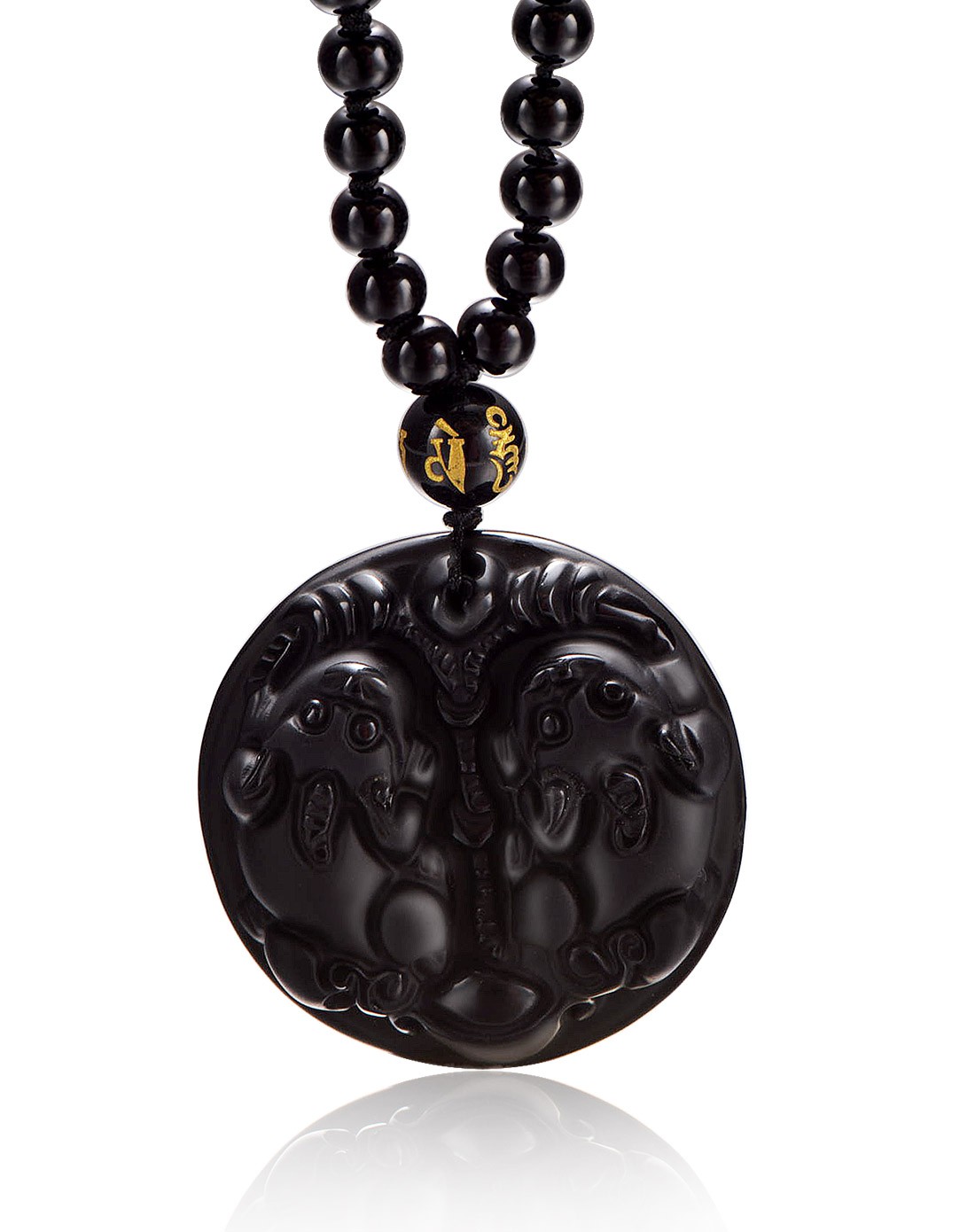 宝菲尔 天然黑曜石双貔貅项链附证书