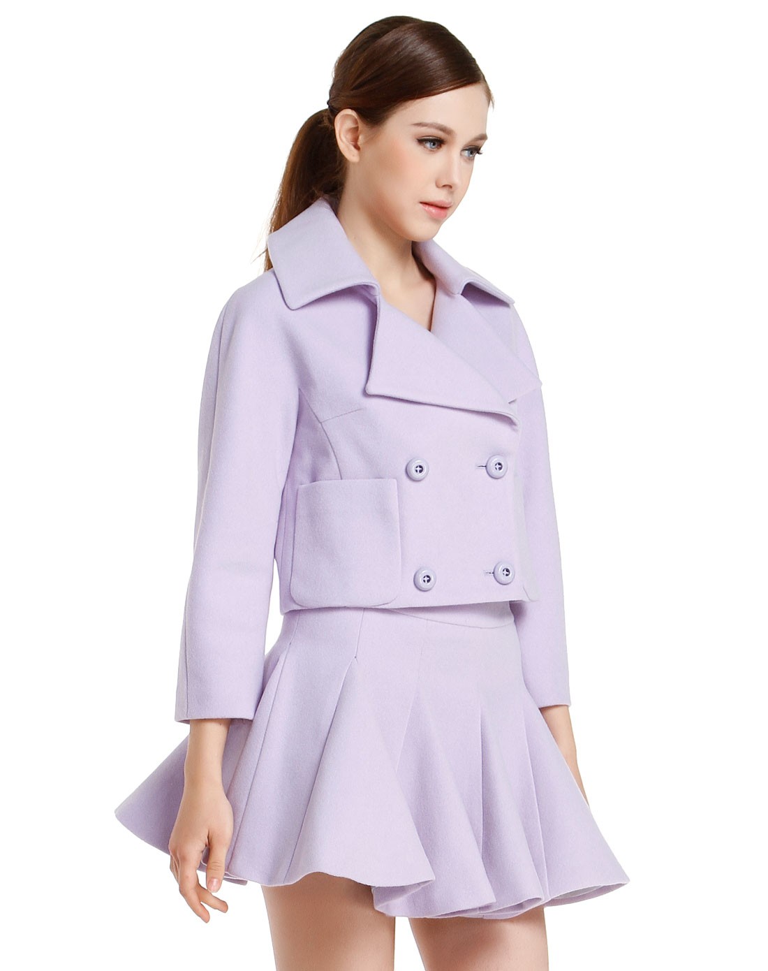 淡紫蓝色潮流时尚九分袖短款外套