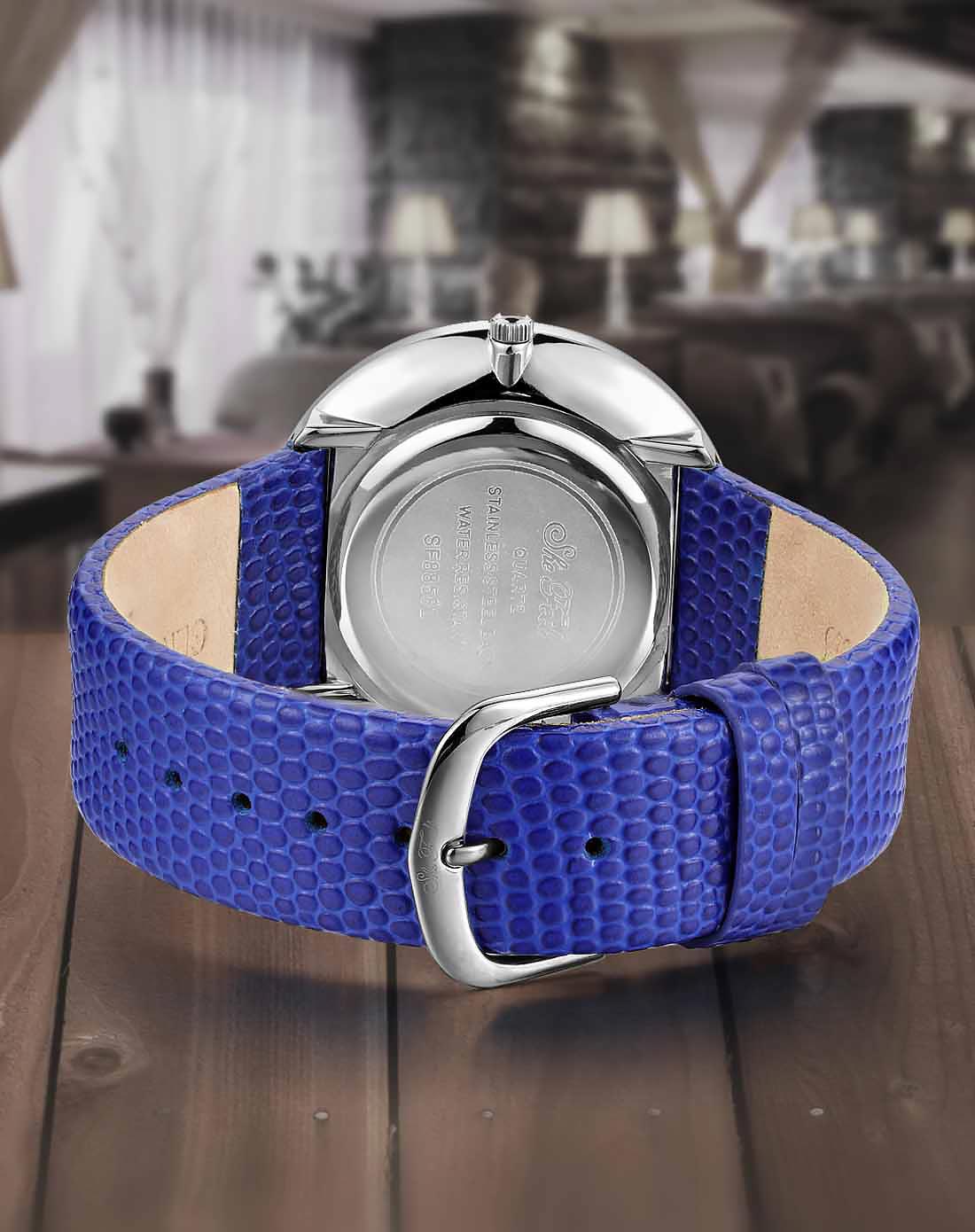 she feels 唯品专供款 女款alice蓝色珍珠鱼纹皮带石英表