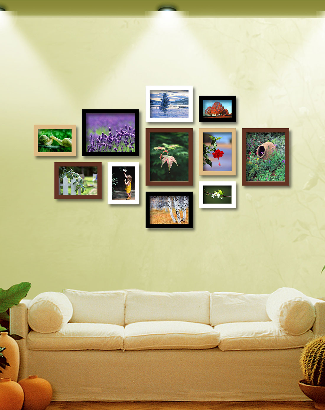 11枚实木相框墙组合11a07四色混搭拼版图纸多种排列