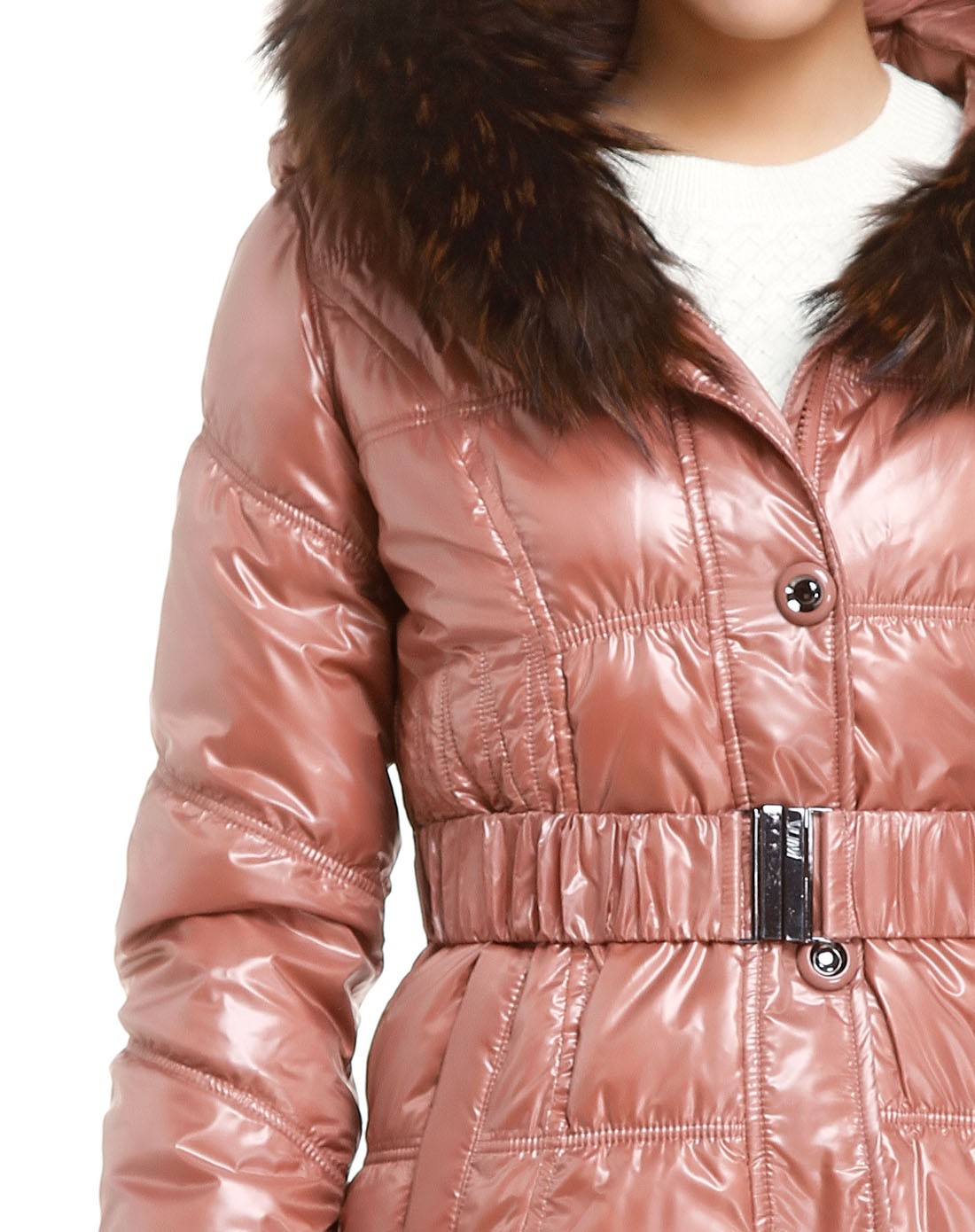 上羽女款暗粉色高贵大方长袖羽绒服