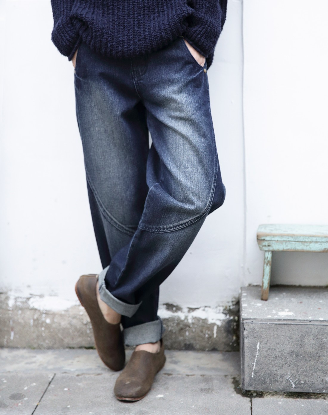 牛仔蓝原创复古宽松水洗牛仔裤