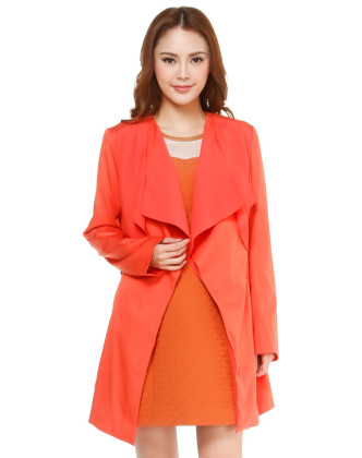 橙红色时尚百搭长袖风衣