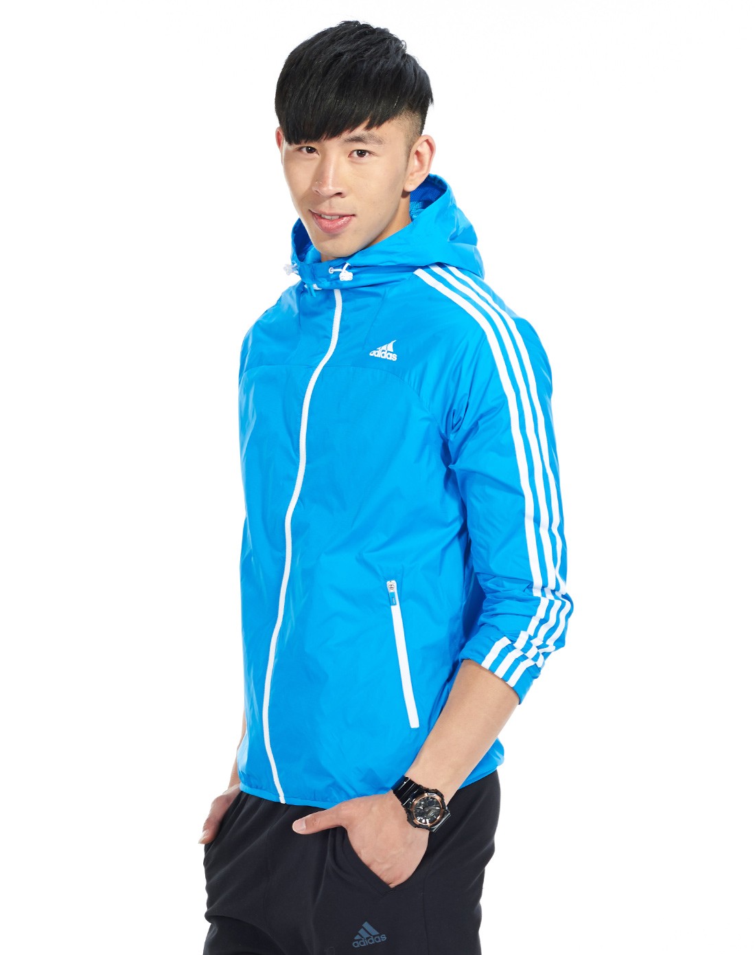 男款蓝色训练系列连帽夹克 防风防水