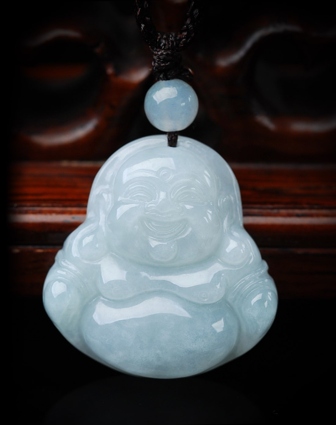 天然a货翡翠豆种弥勒佛吊坠(附证书)