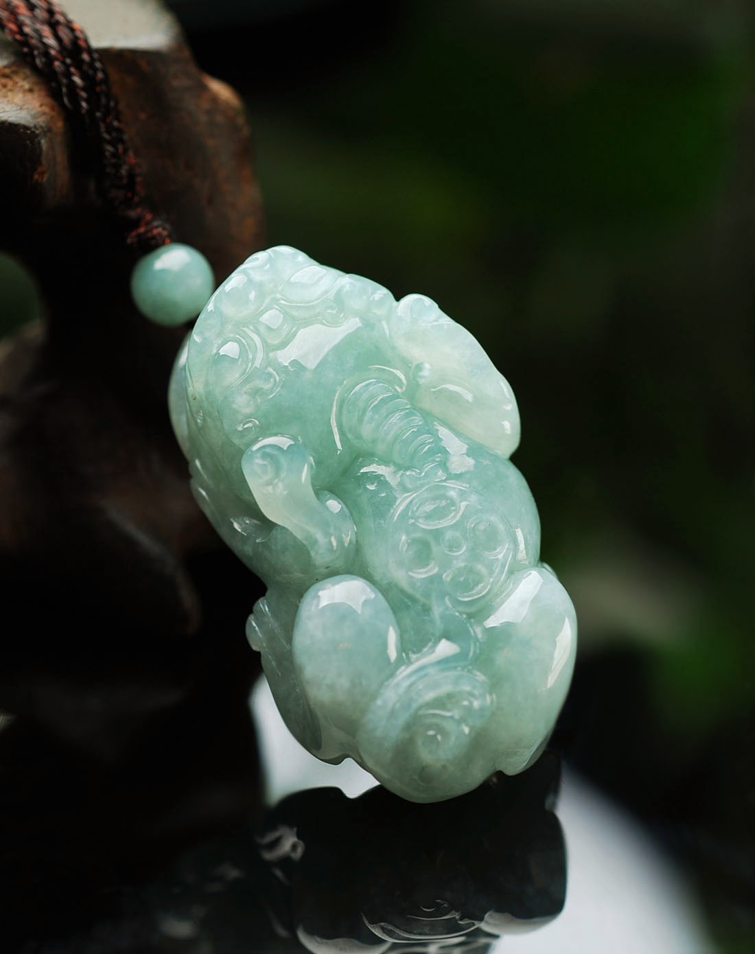 天然a货翡翠豆种招财貔貅吊坠(附证书)