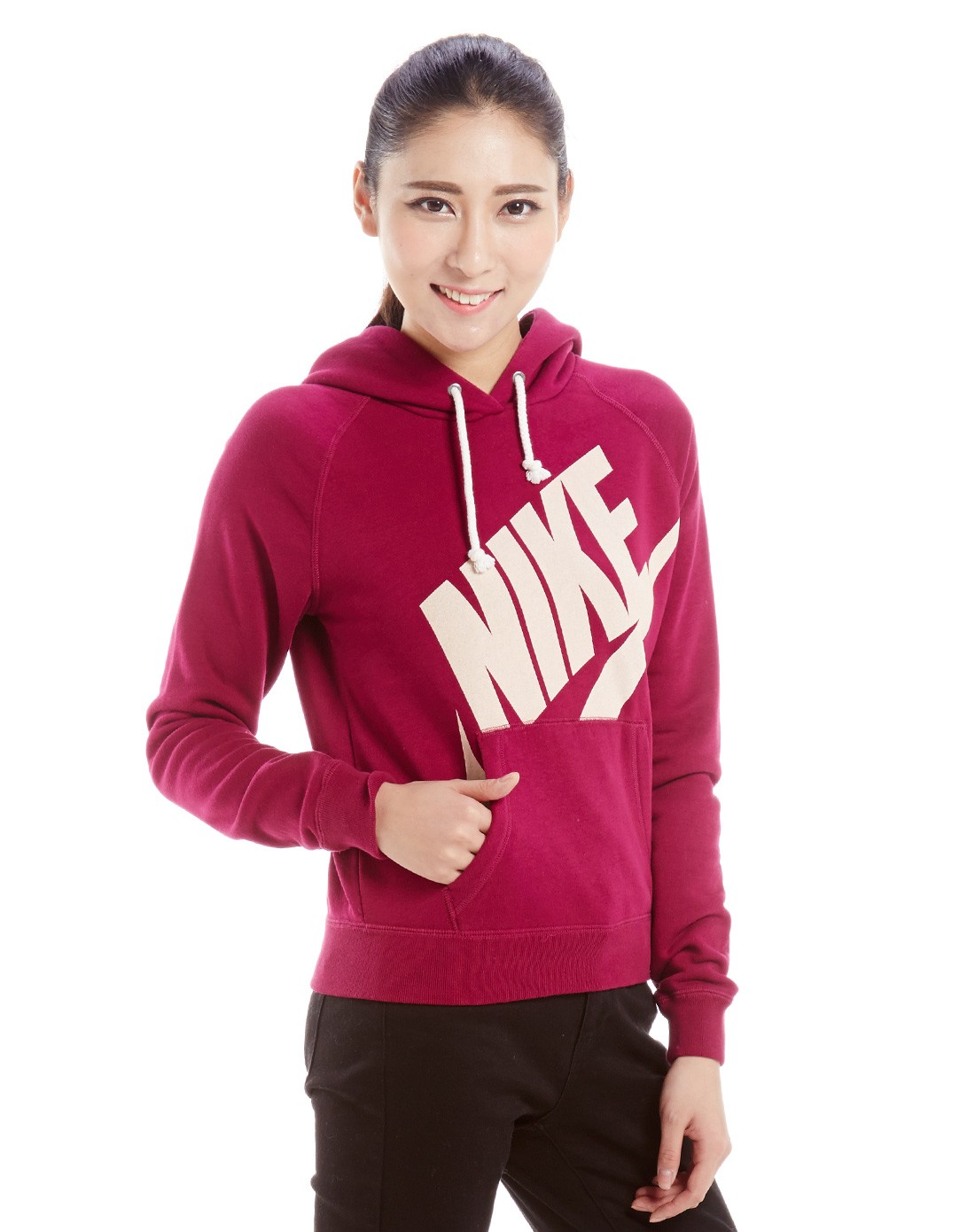 耐克nike女士专场-女款红色运动休闲系列时尚休闲连帽卫衣