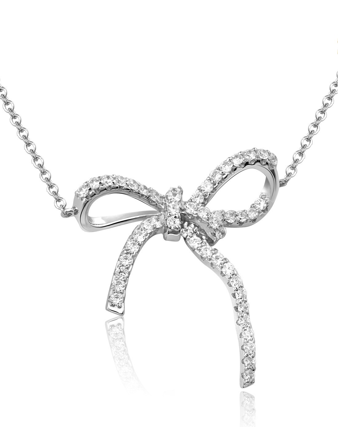 镀18k金s925银镶施华洛世奇宝石立体时尚精巧蝴蝶结项链