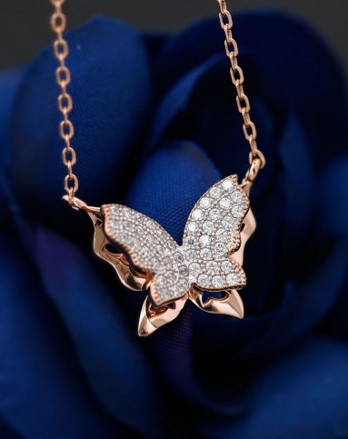 镀18k金s925银镶施华洛世奇宝石自然蝴蝶系列项链