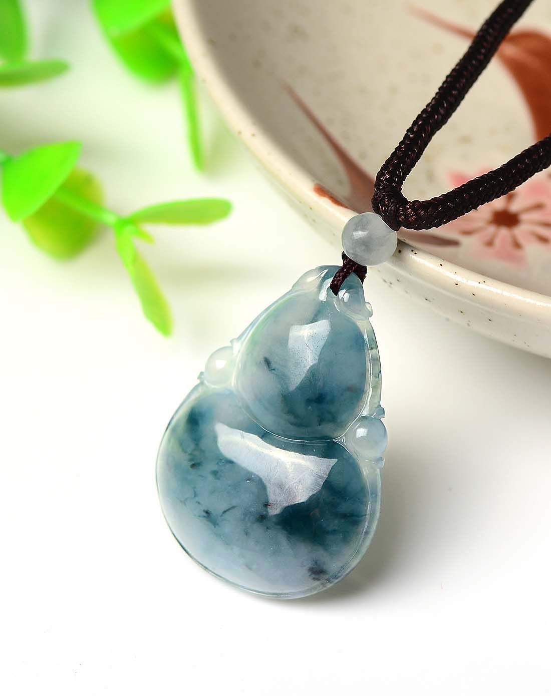 a货翡翠冰种飘蓝花饱满福禄寿吊坠