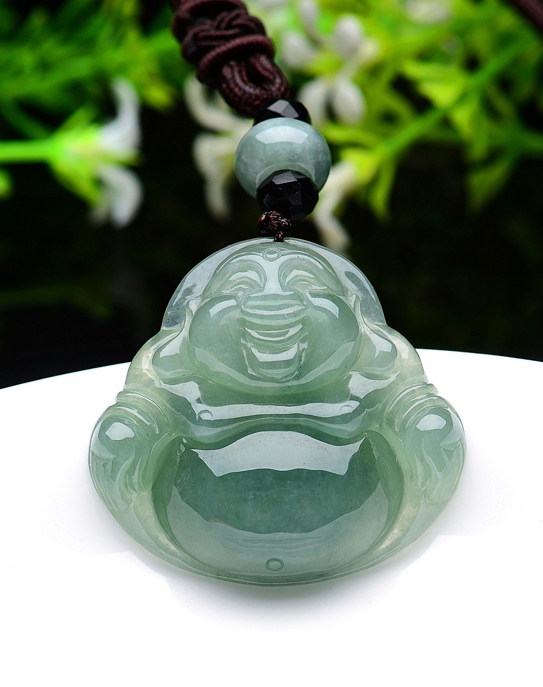 a货翡翠油青种弥勒佛公吊坠