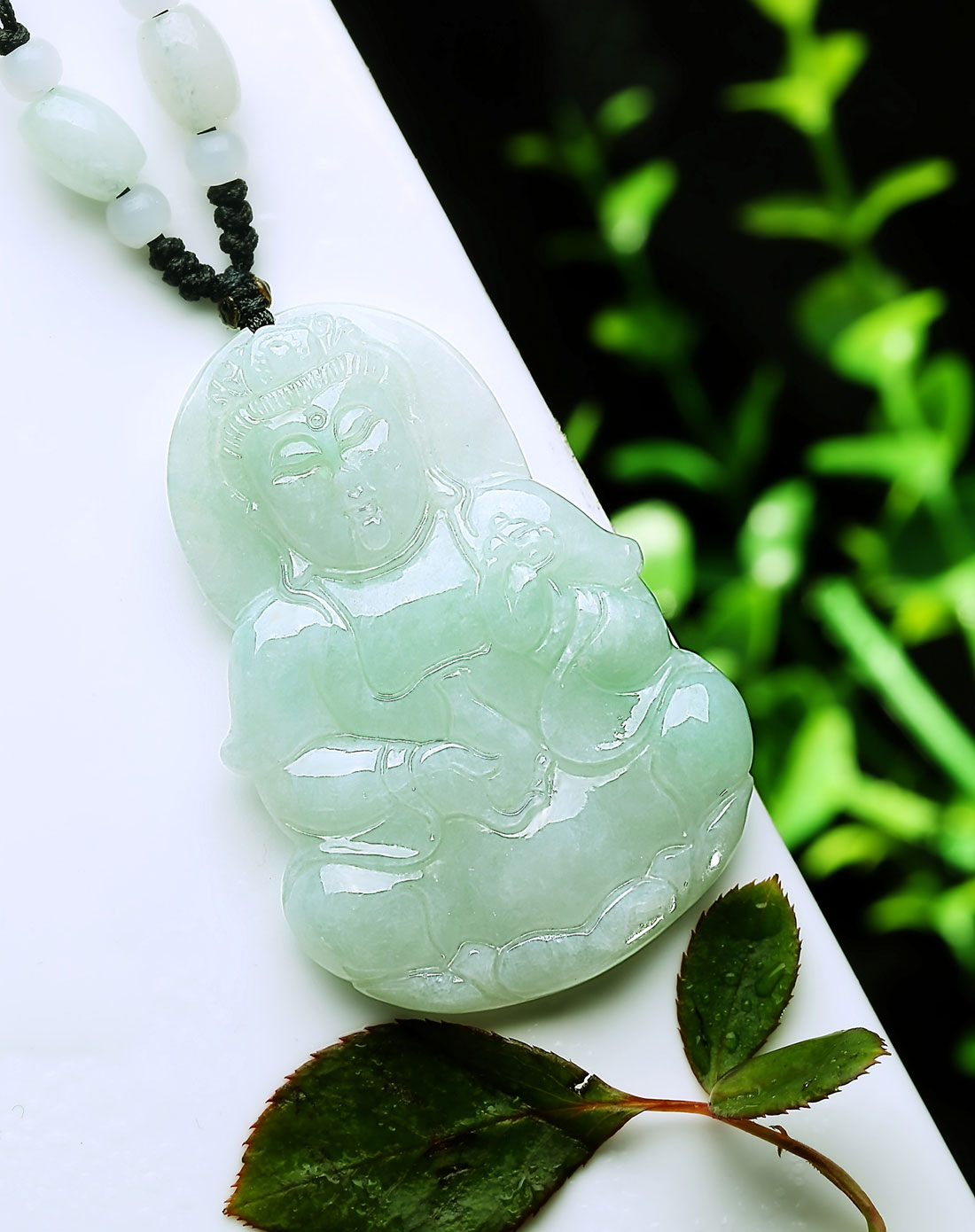 sui hin玉石贵重专场-精雕超细腻冰糯种俏色飘阳绿厚装福佑观音吊坠