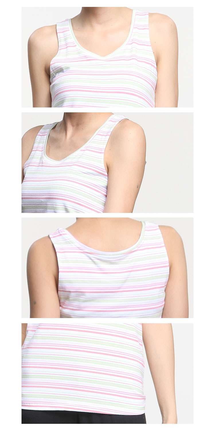 纤丝鸟女装专场 粉绿色时尚条纹背心 商品参数 detail