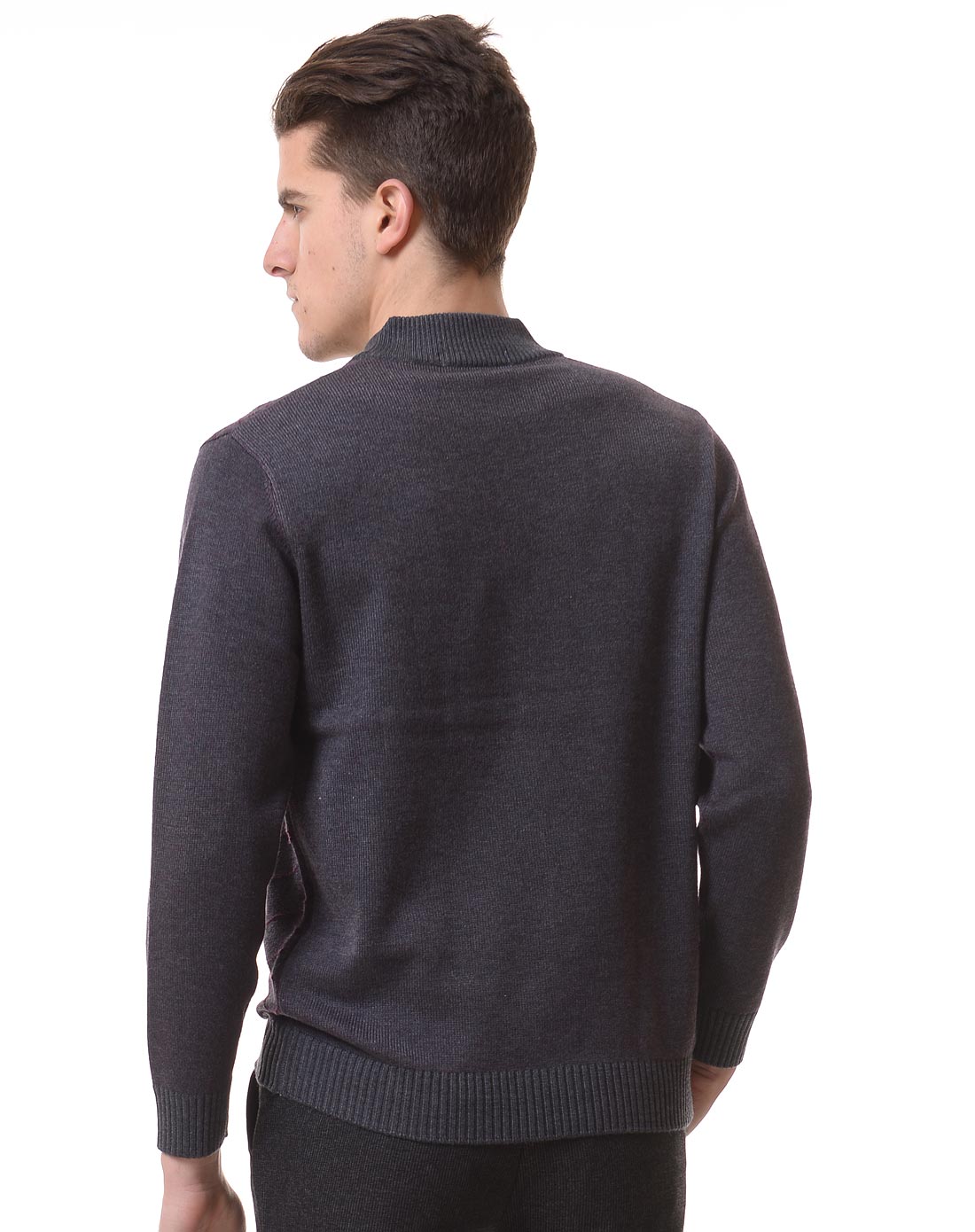 男款红灰色羊绒羊毛拉链立领中厚毛衫