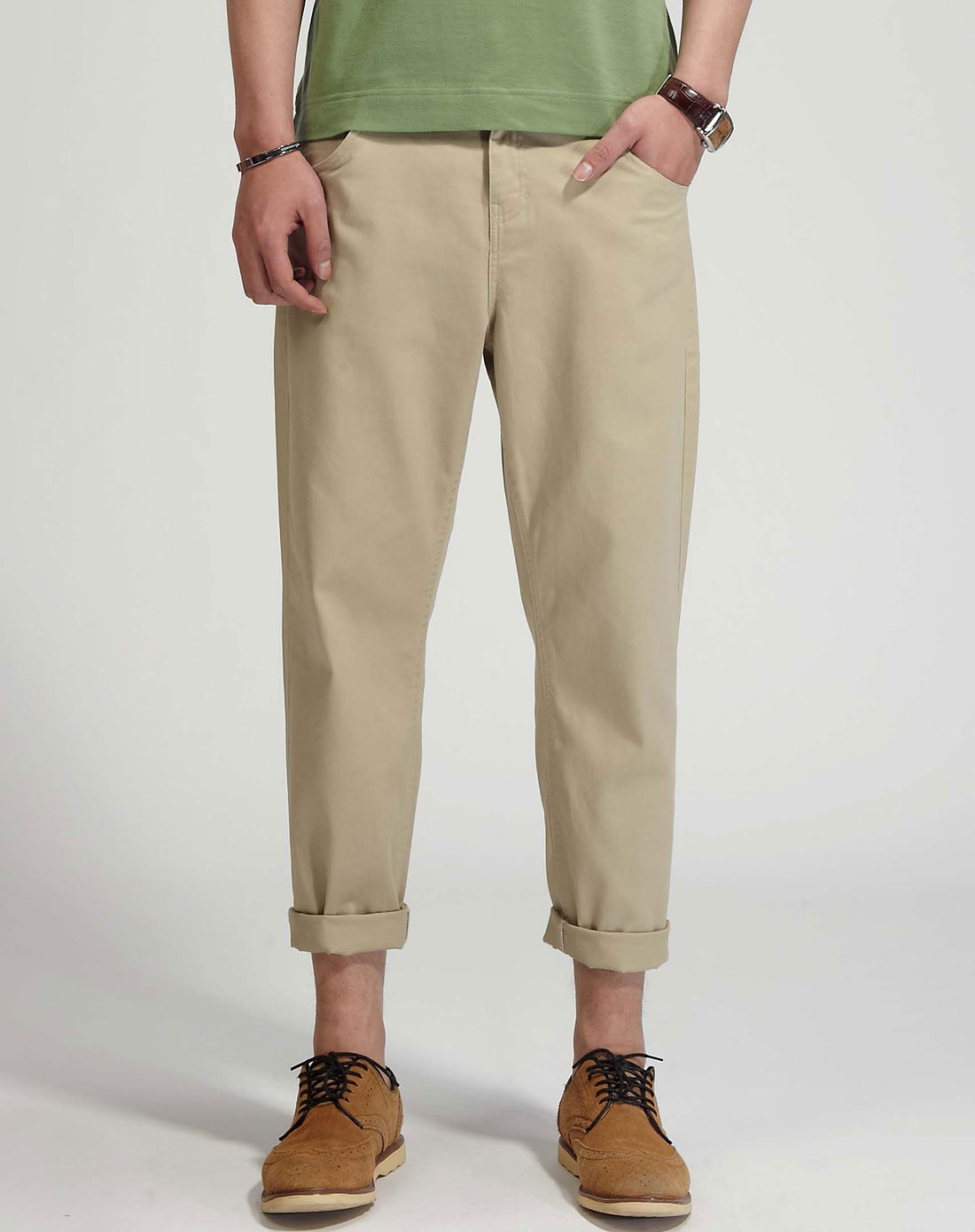 卡其色休闲简约长裤