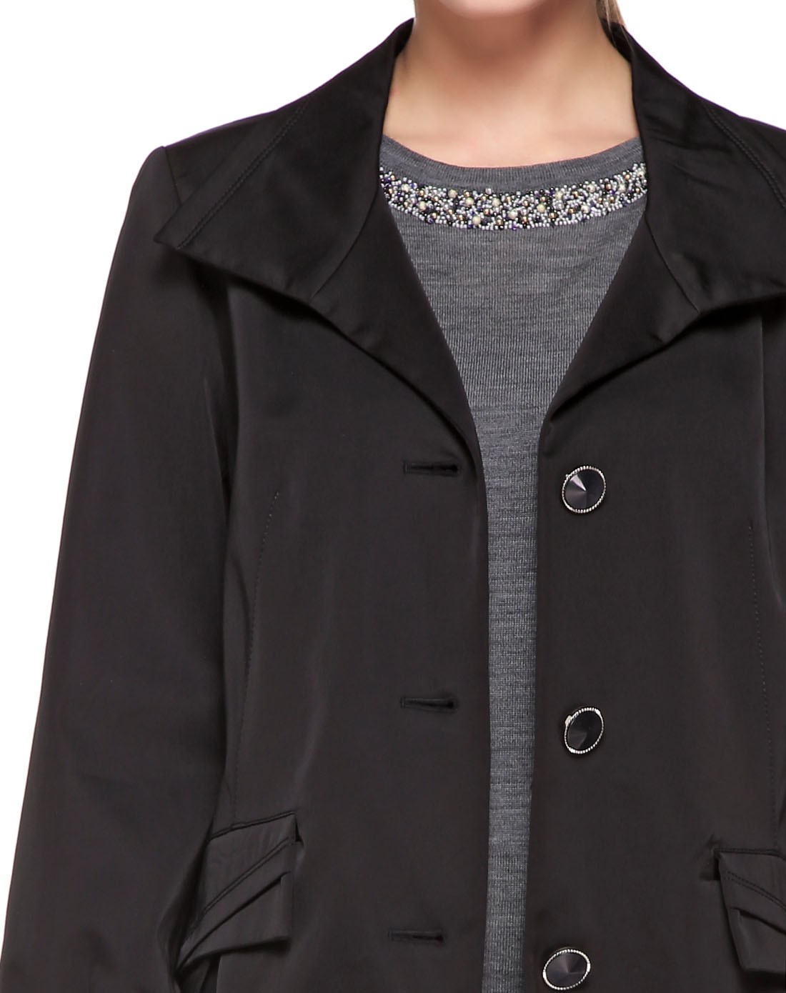 炭黑色优雅百搭长袖长款外套