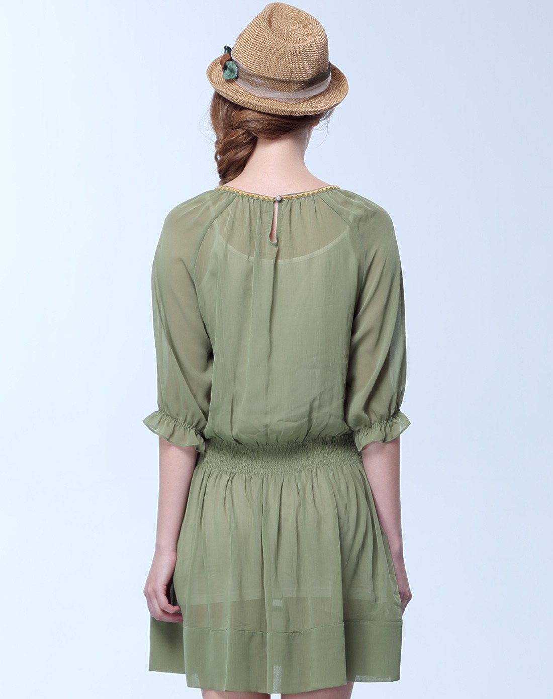 烟灰绿雪纺连衣裙