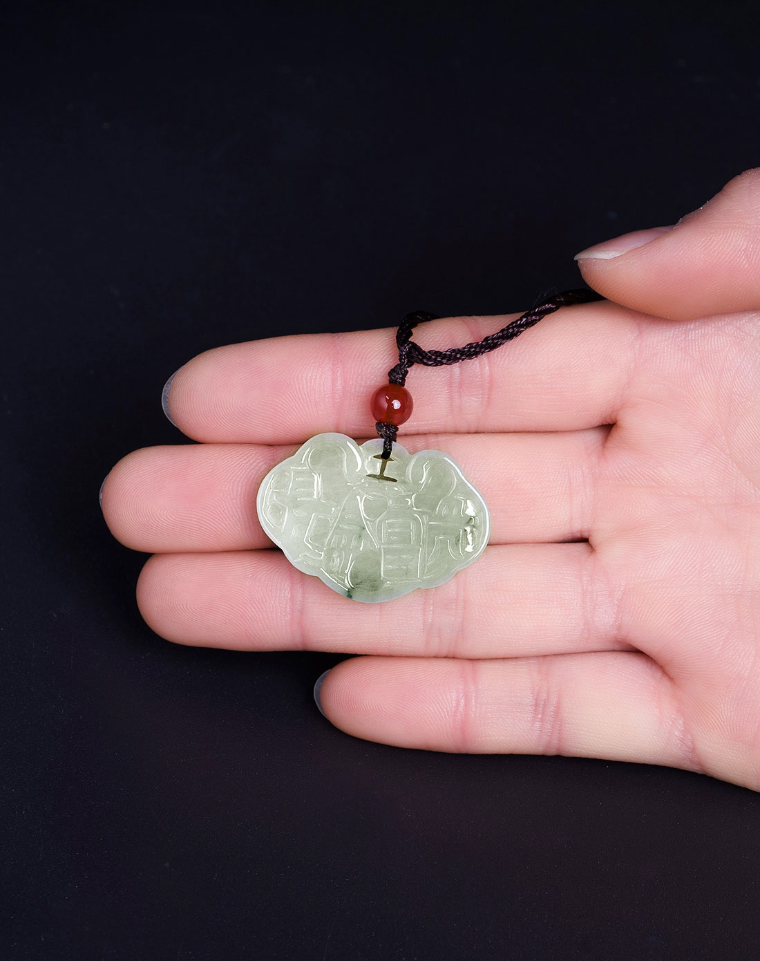 《聪慧》富贵长命锁天然飘花翡翠(附国检证书)