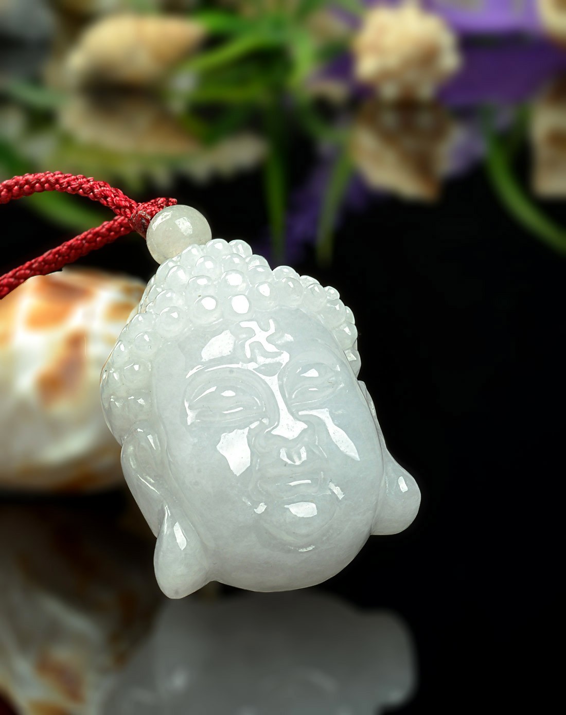 天然精雕通透白色如来佛头翡翠吊坠(国家权威鉴定)