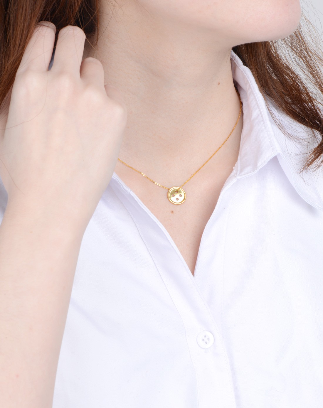 黄9k金项链扣住爱心意纽扣套链-精典圆