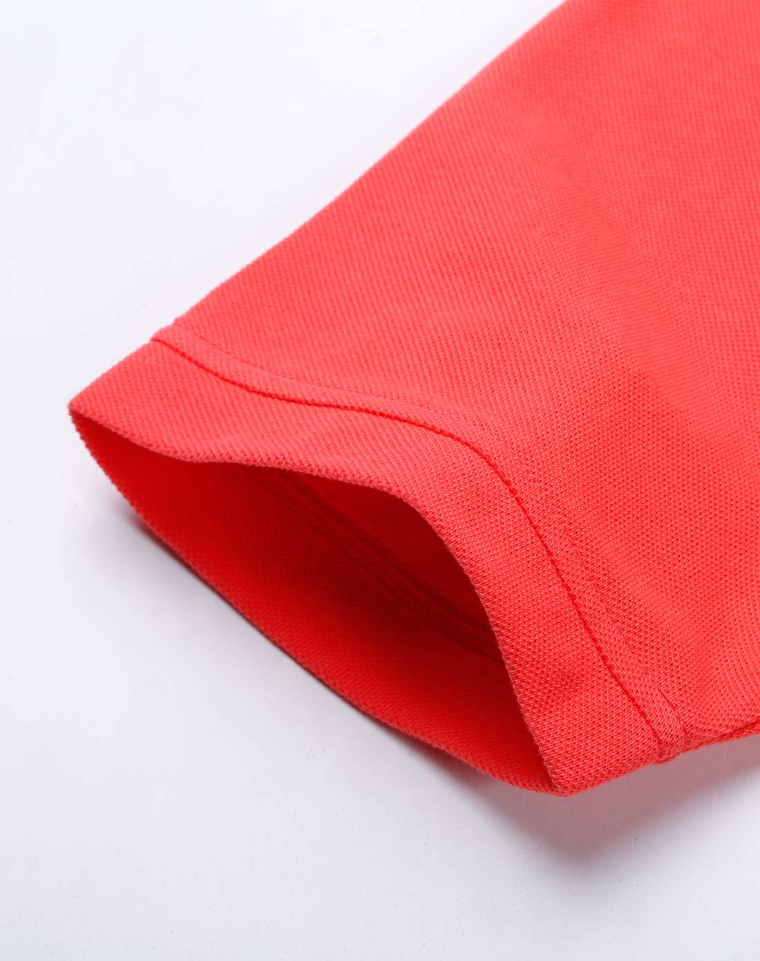 荧光红色独特拼接翻领短袖t恤