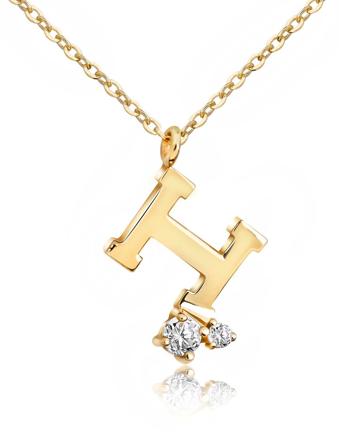 14k纯黄金镶奥地利宝石字母h时尚项链