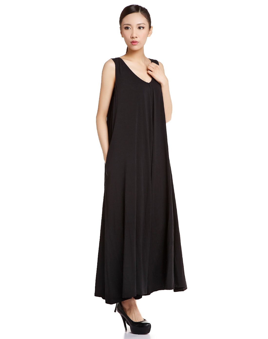 女款黑色简约宽松无袖连体裤