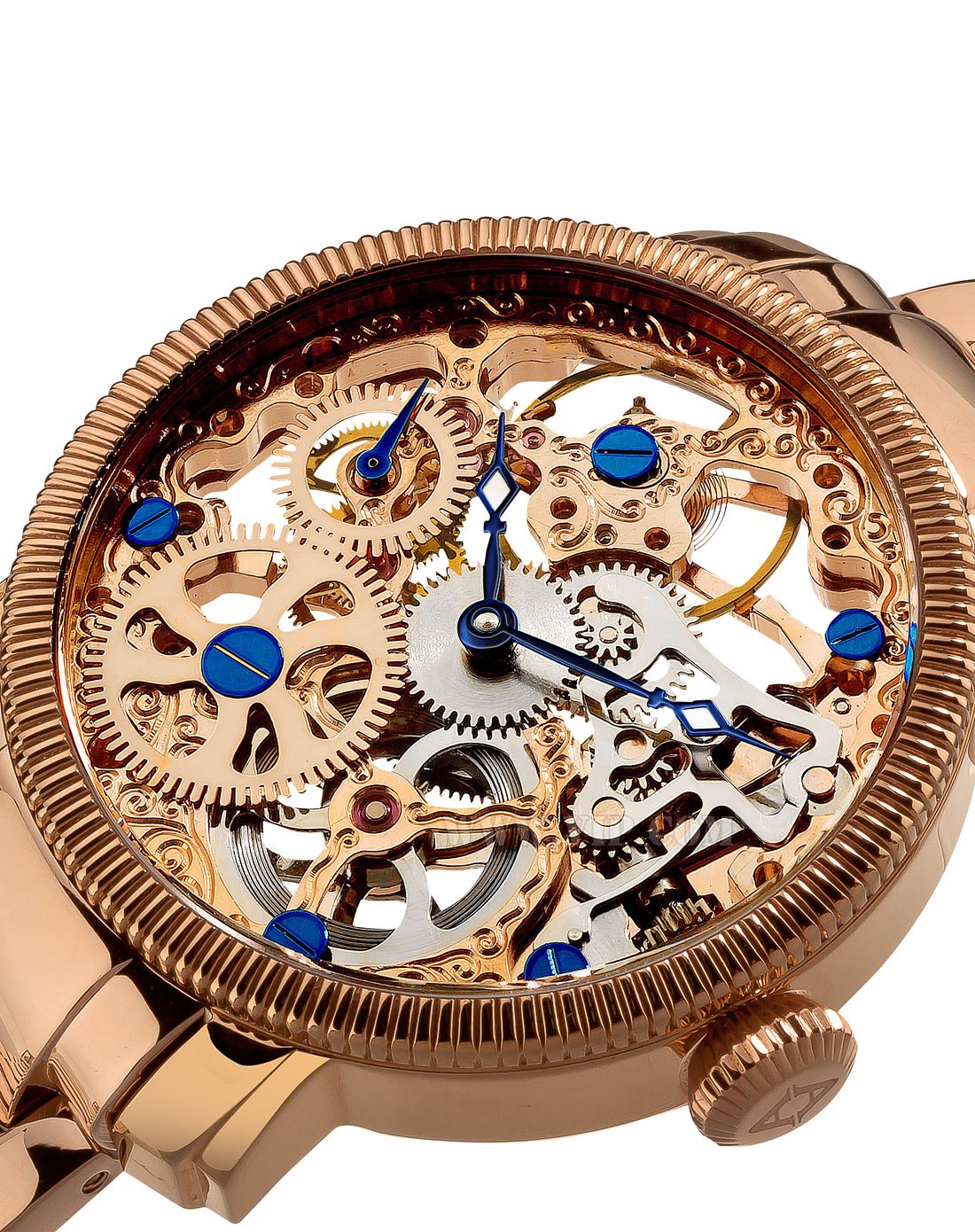 > akribos xxiv 男士复古典雅镂空表盘机械表金色