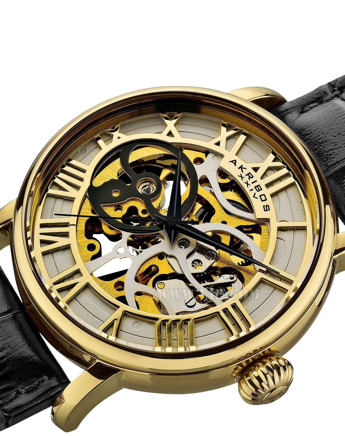 > akribos xxiv 男士复古罗马数字镂空表盘自动机械表