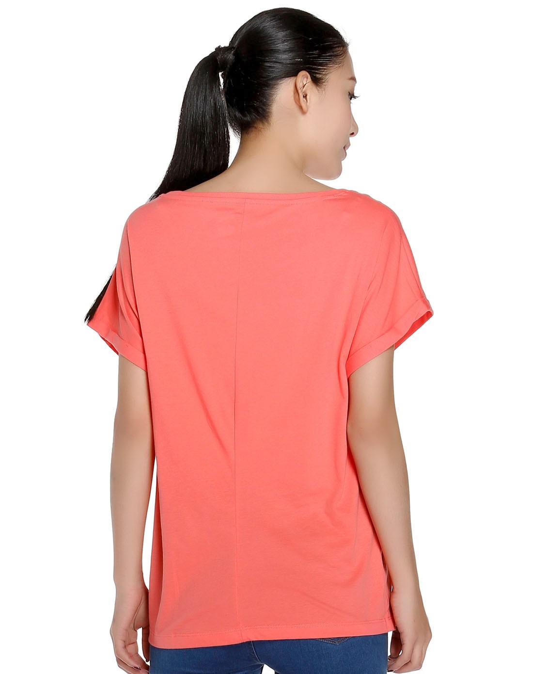 女款荧光红色短袖t恤 亮片训练系列