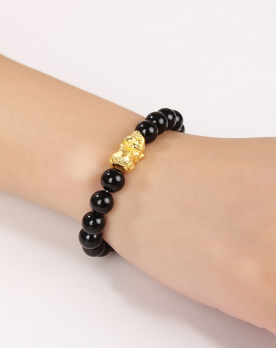 金叶珠宝 3d硬金黑玛瑙手链 转运珠-貔貅1.57g
