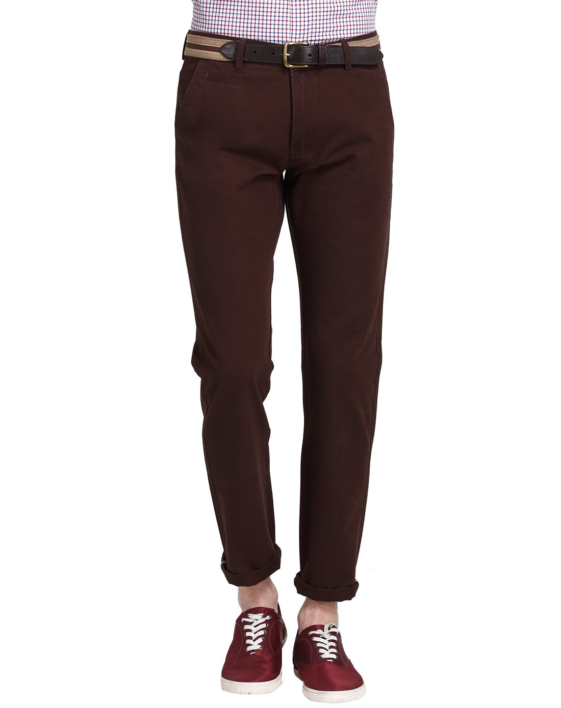 男款咖啡色纯棉经典休闲裤