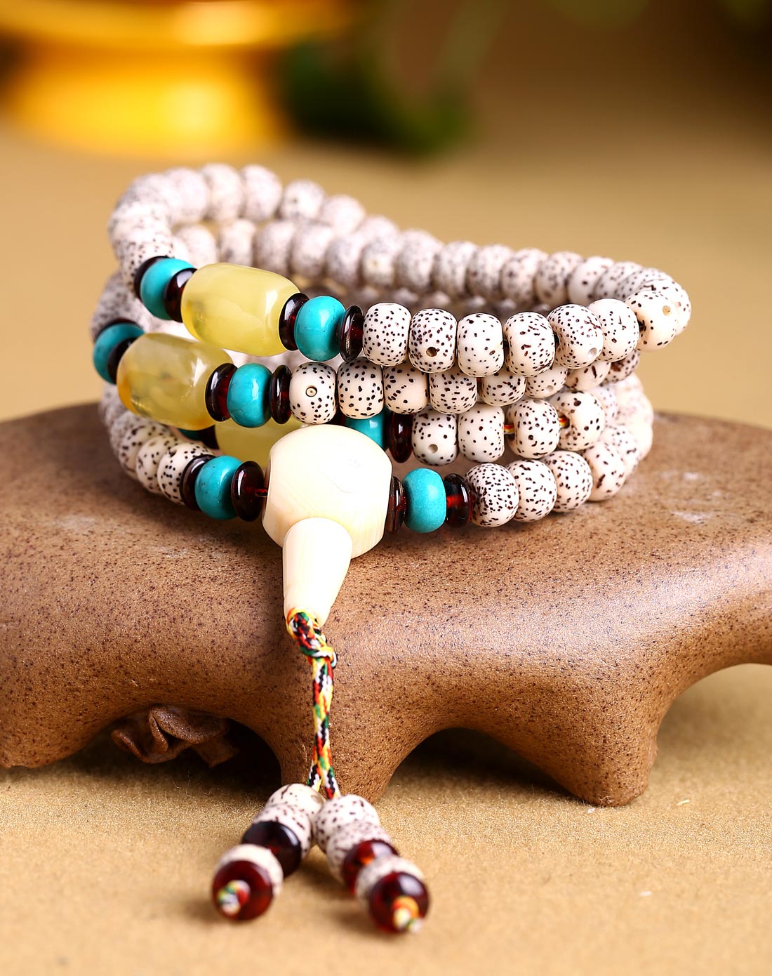 诸事圆满高密顺白星月菩提配蜜蜡佛珠链附证书