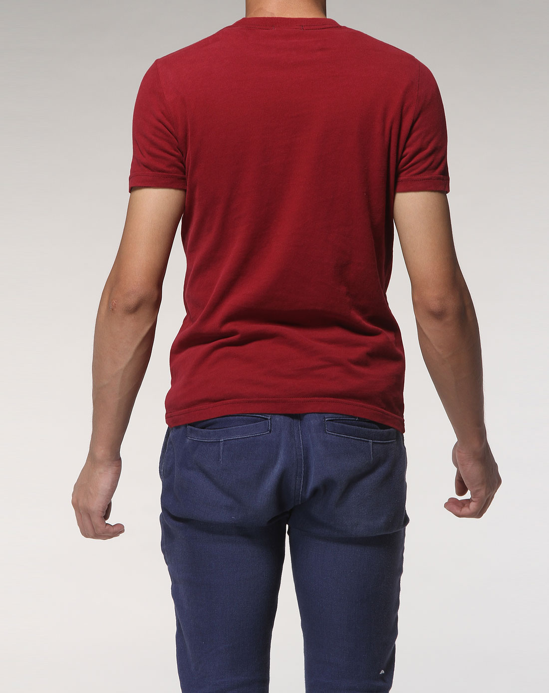 abercrombie & fitch 少男深红色印字圆领短袖t恤