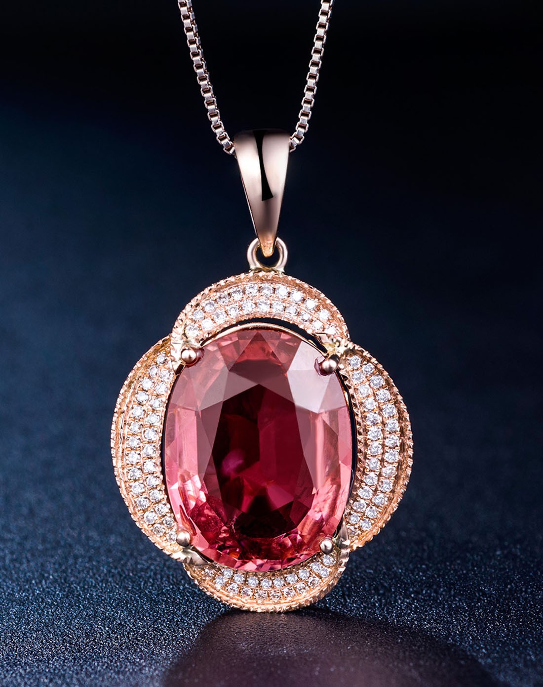 鑫万福18k玫瑰金红碧玺吊坠