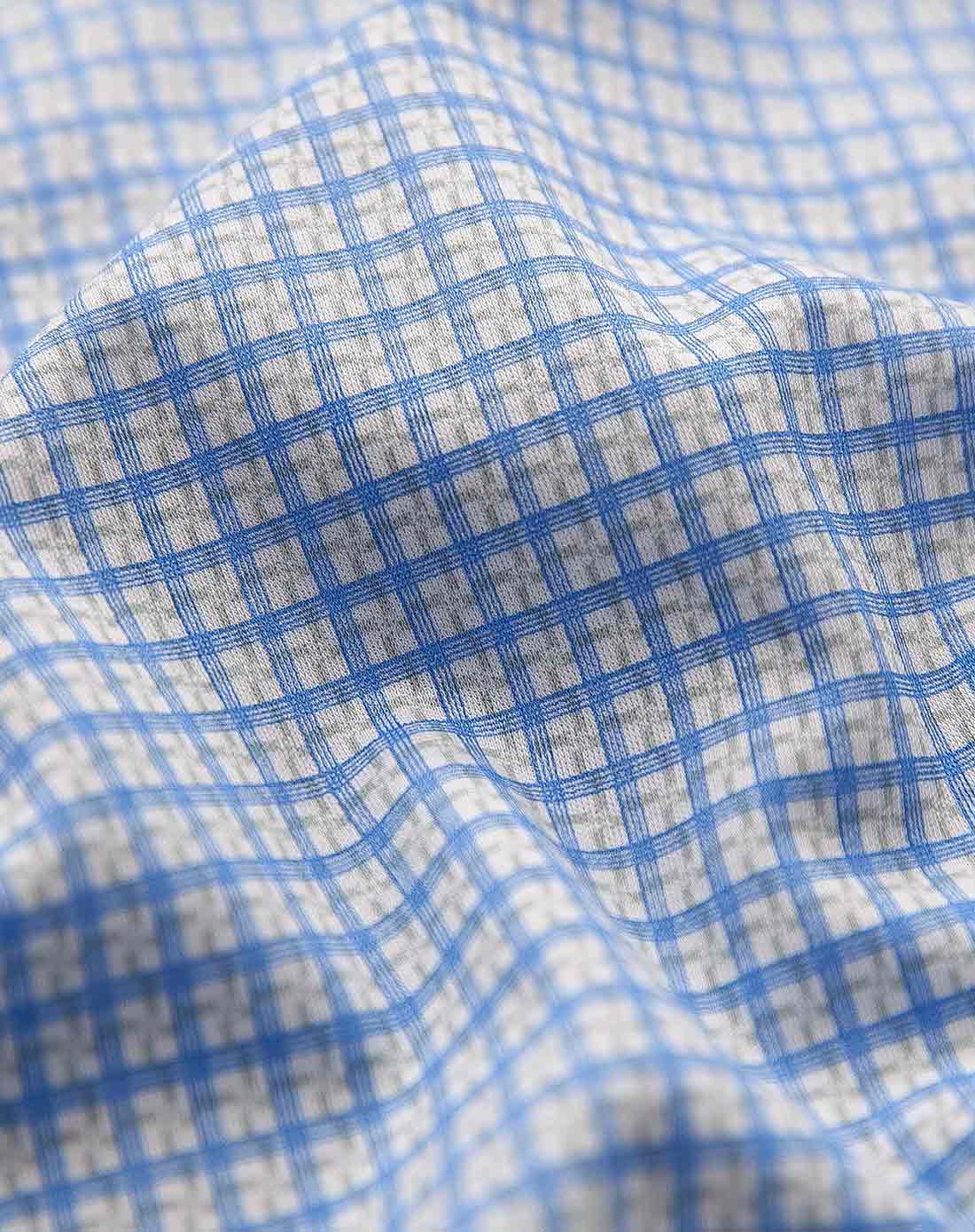 天蓝格天然长绒棉精英格纹短袖t恤