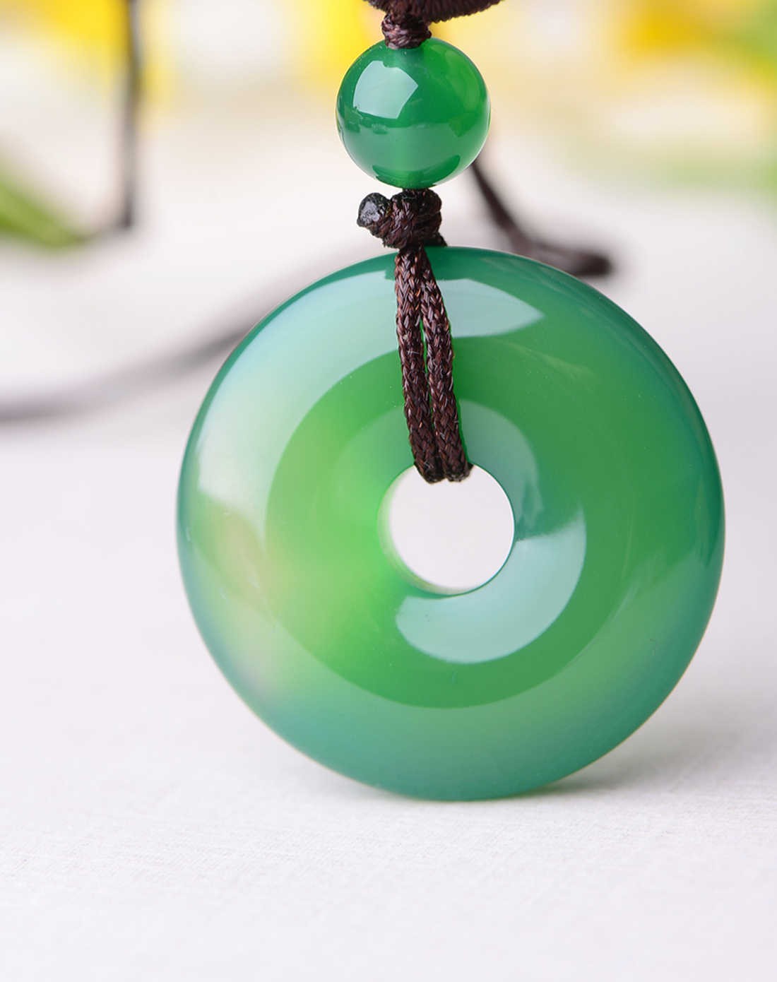 中性吉祥安康绿玛瑙平安扣项链 附证书