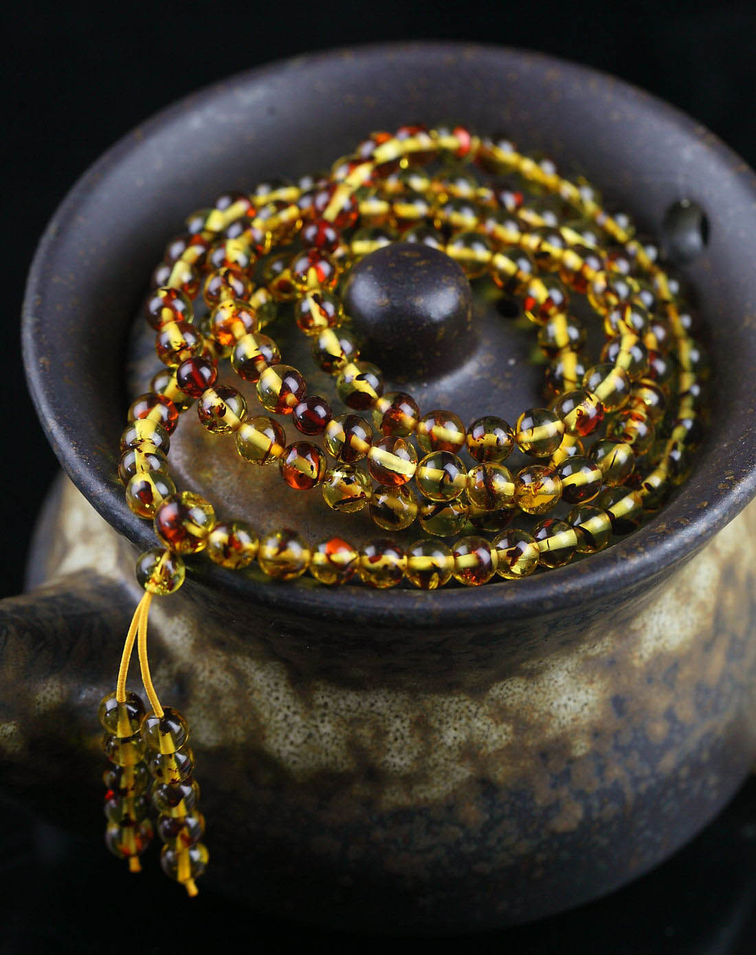 天然琥珀花珀108珠手串