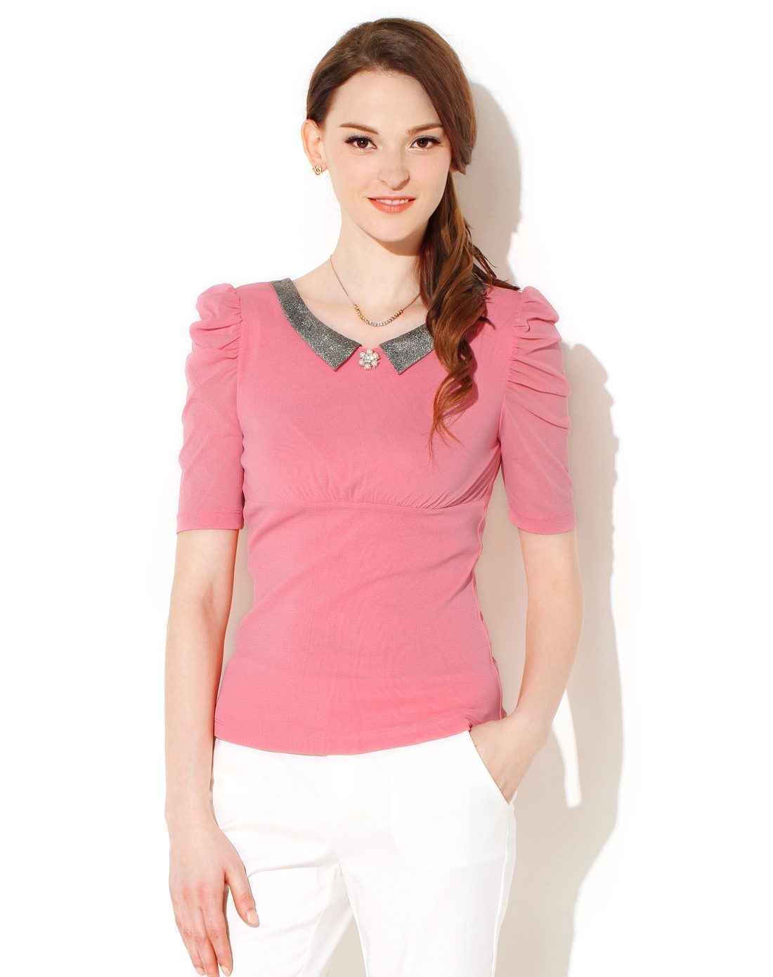 水云间sedate女装专粉红色打底修身显瘦短袖t恤31331300314005231222