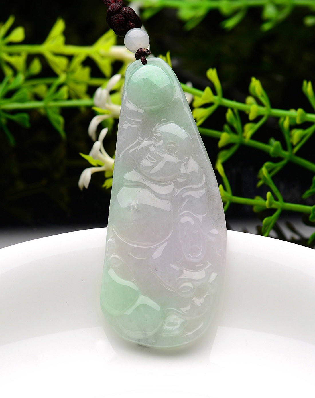 a货翡翠糯种饱满春带彩福星高照吊坠