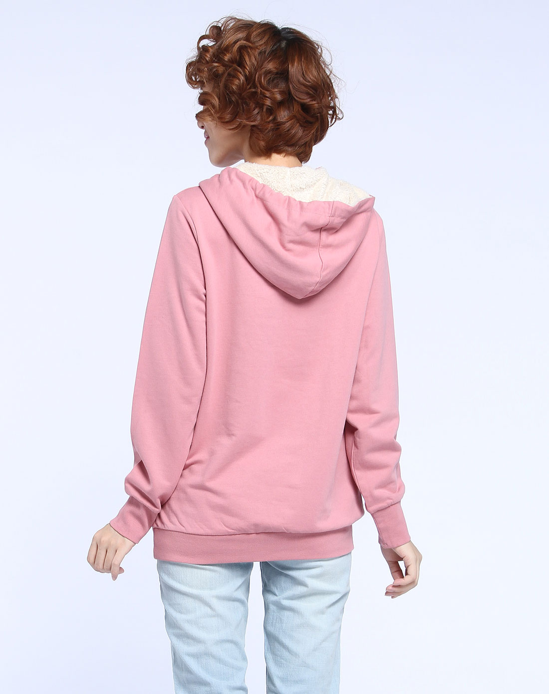 暗粉色休闲简约连帽长袖上衣