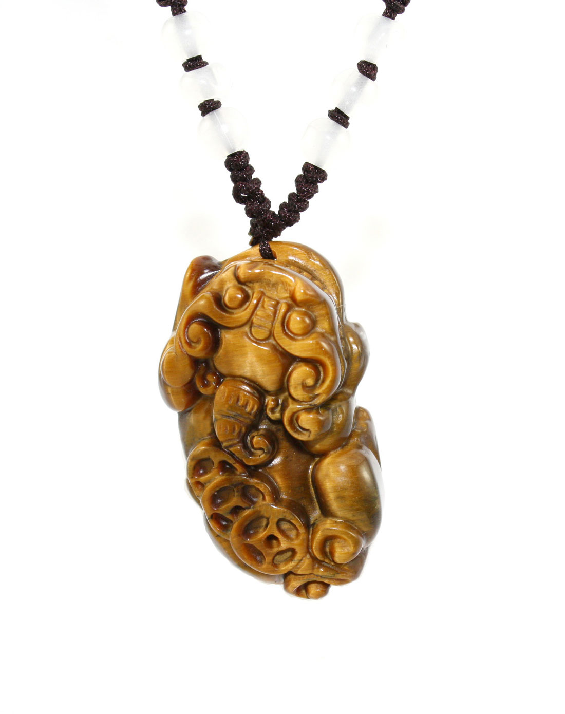 天然黄虎眼石貔貅吊坠-雌(赠韩式编绳/附证书)