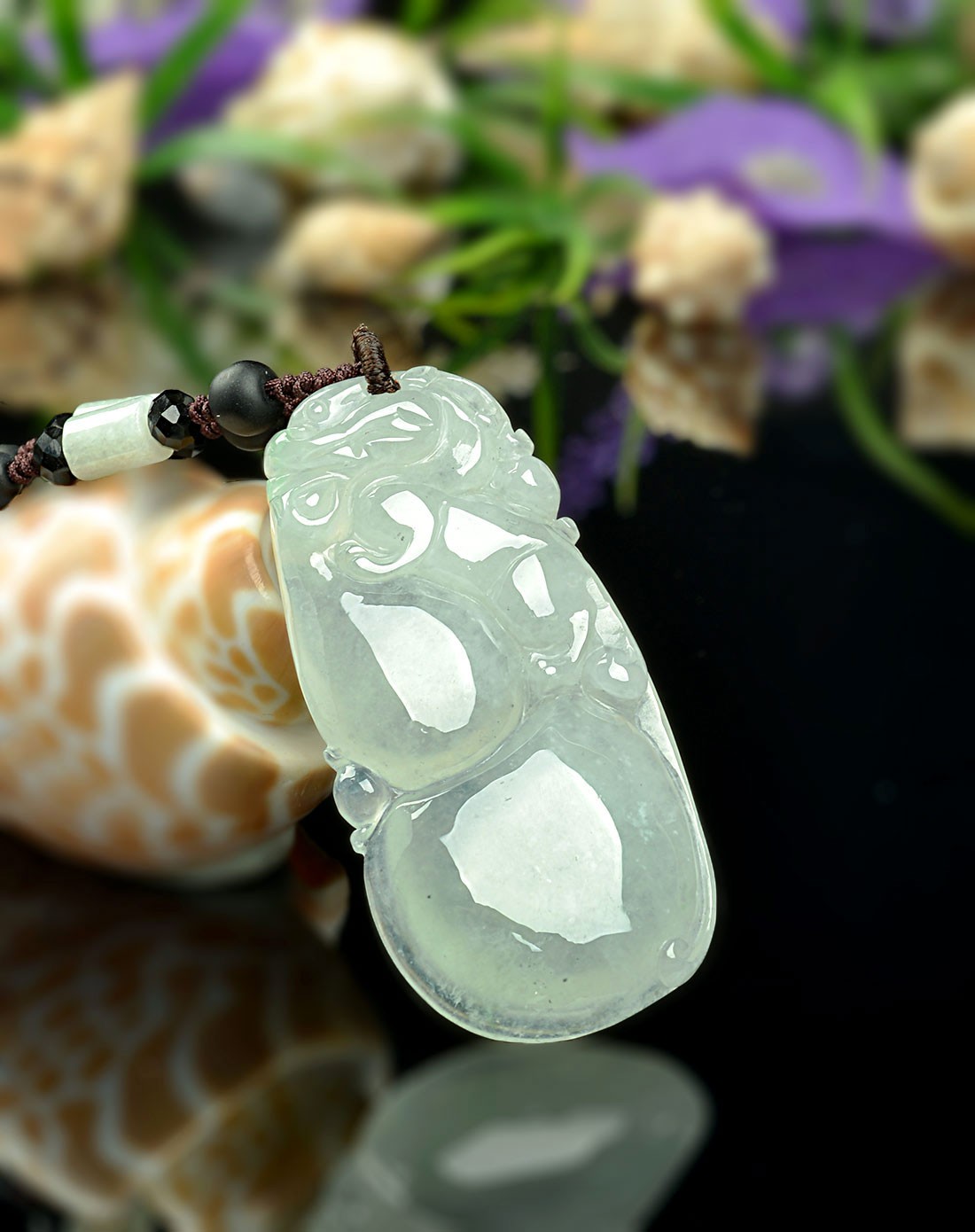 天然精雕通透浅绿福禄寿翡翠挂件(国家权威鉴定)