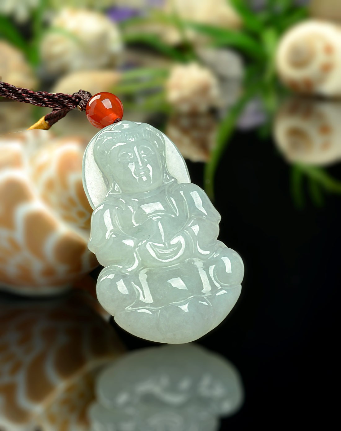 紫气东来玉器专场天然精雕通透饱满观音翡翠吊坠(国家权威鉴定)1
