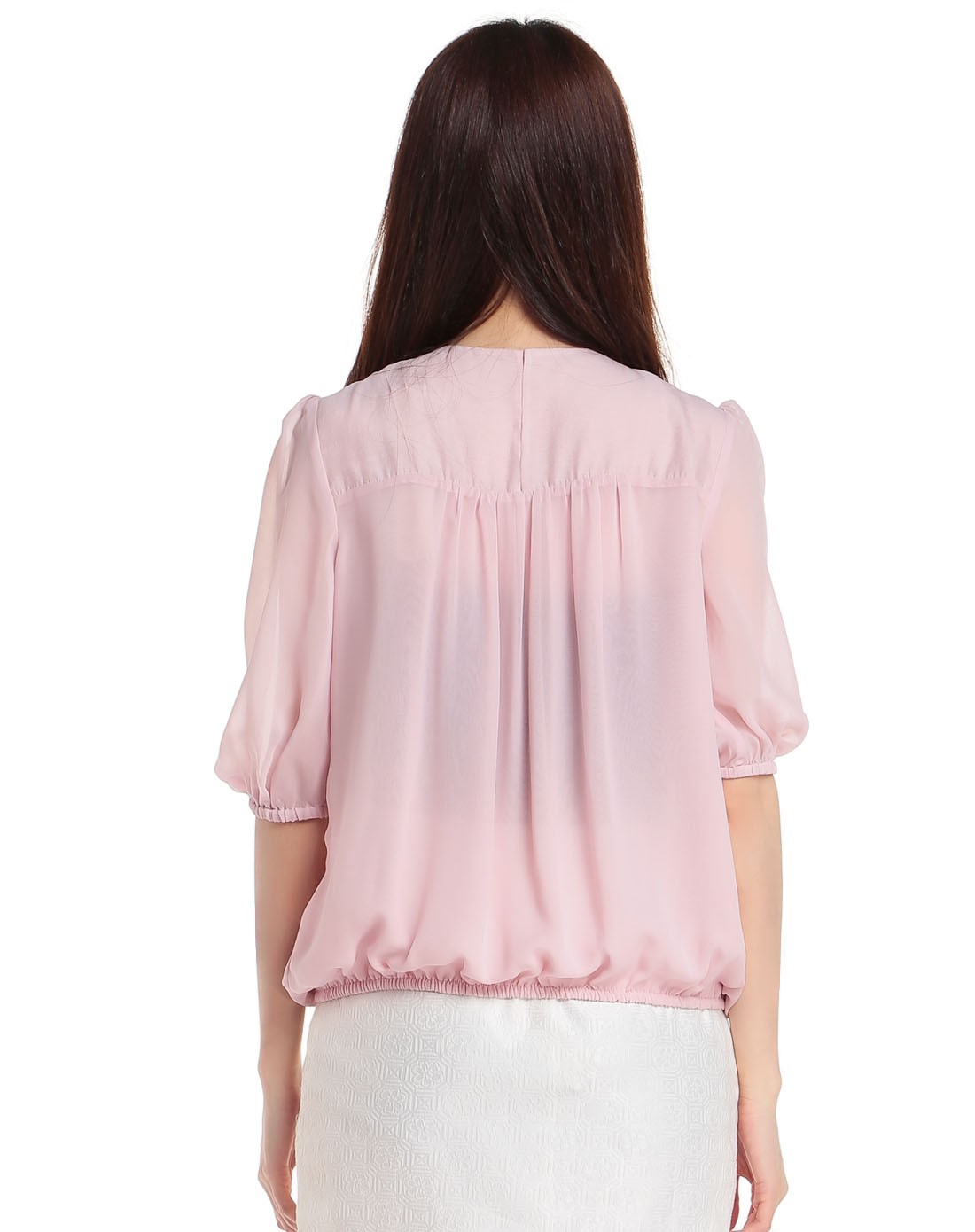 粉紫红色中袖衬衫