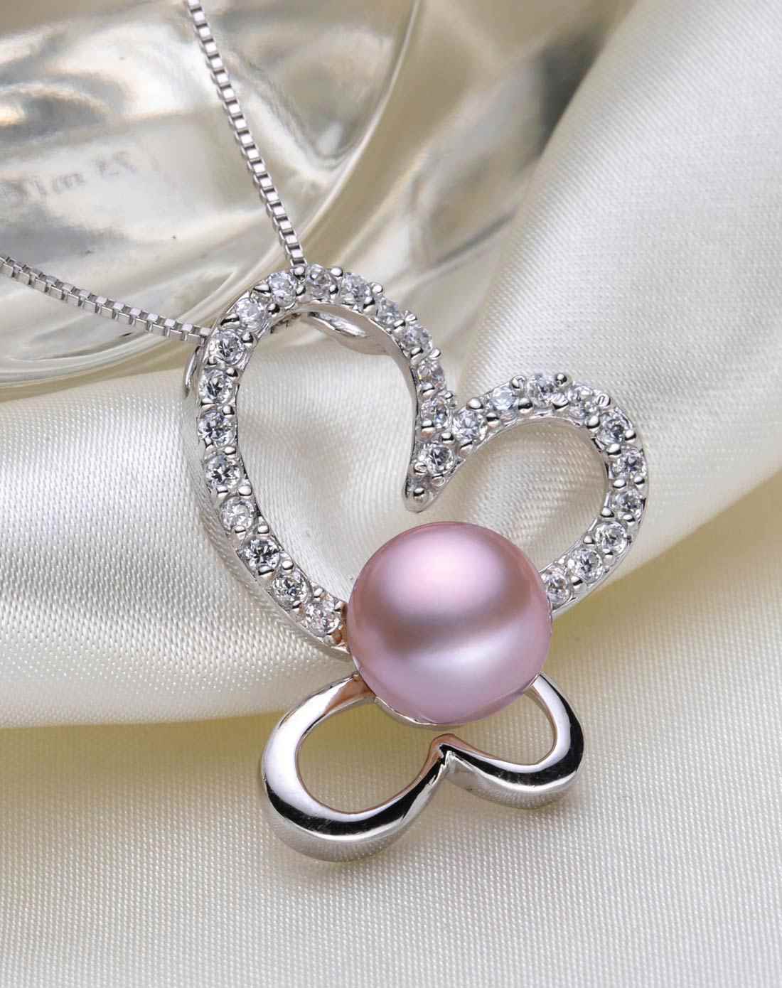 权威鉴定证书 10-11mm水晶蝴蝶珍珠吊坠(紫色)