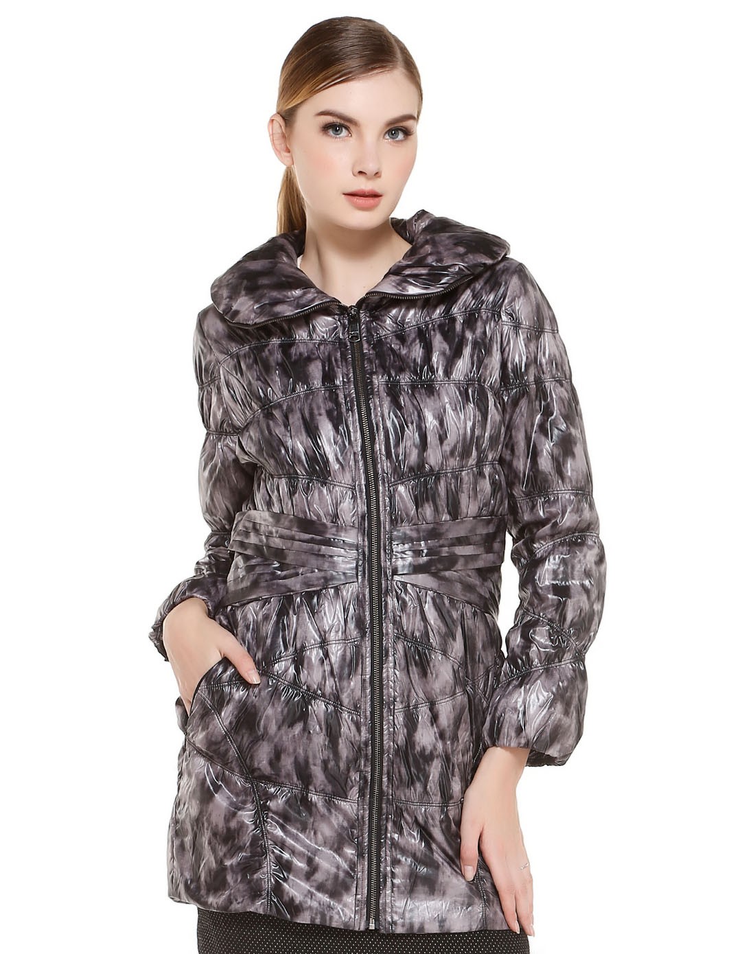 深紫灰色优雅魅力长袖棉服