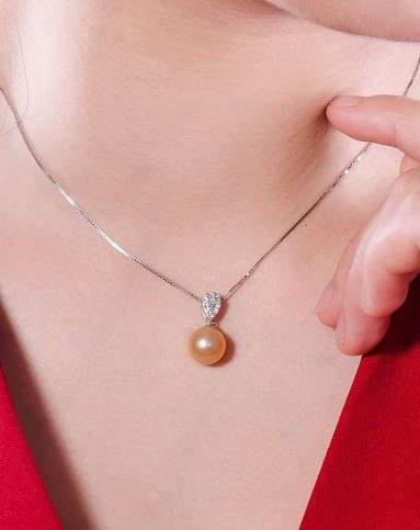 9-10mm正圆精品粉色珍珠吊坠送925银链