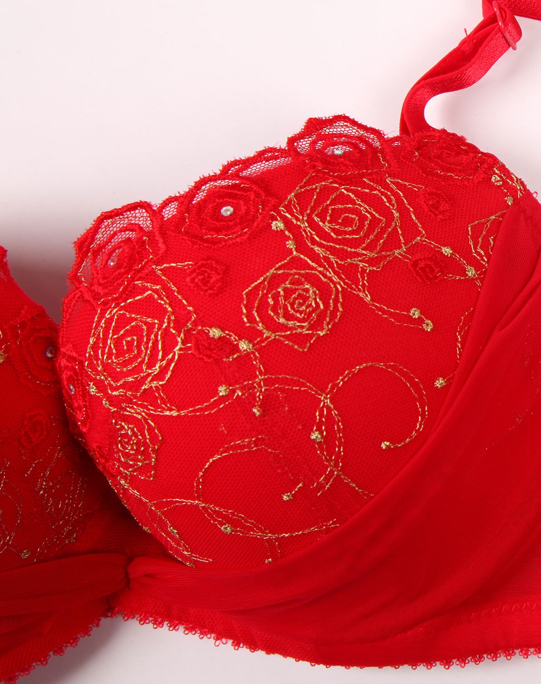 大红色玫瑰情人蕾丝刺绣加厚文胸